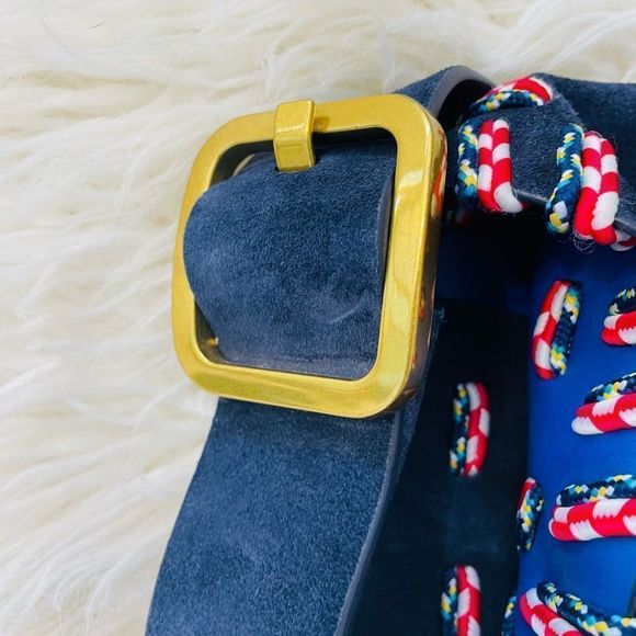 Tory Burch Sawyer Stitch Navy Suede Leather Shoulder Bag - Picture 8 of 11